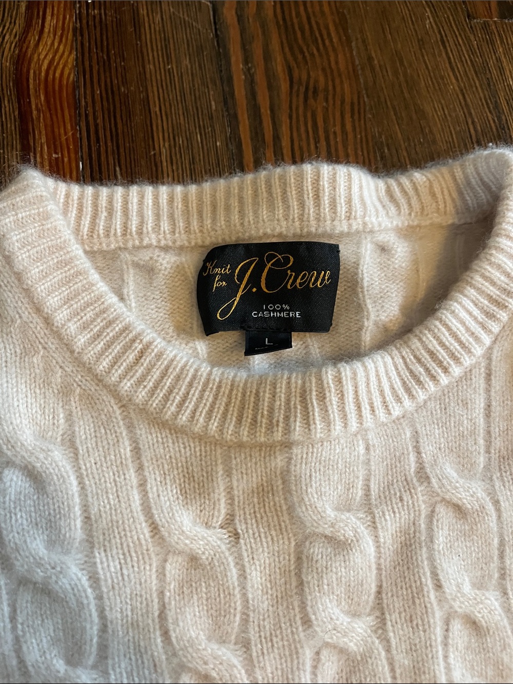 J. Crew Women's Cashmere Cable Crewneck Sweater in Light Cream - Picture 2 of 3